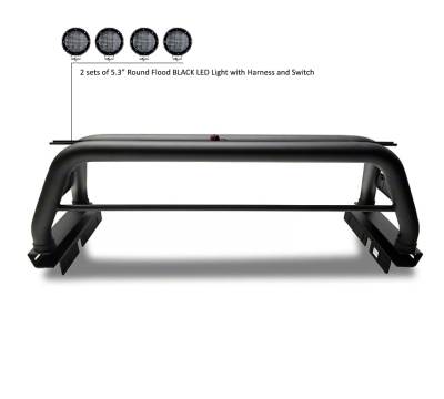 Black Horse Off Road - CLASSIC Roll Bar With 2 Set of 5.3".Black Trim Rings LED Flood Lights-Black-2005-2024 Toyota Tacoma|Black Horse Off Road - Image 5