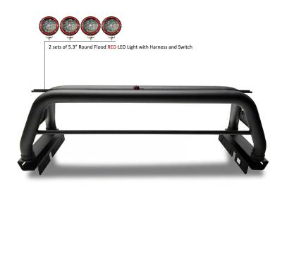 Black Horse Off Road - CLASSIC Roll Bar With 2 Sets of 5.3" Red Trim Rings LED Flood Lights-Black-2005-2021 Nissan Frontier|Black Horse Off Road - Image 8