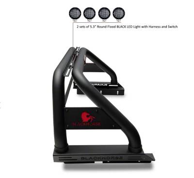 Black Horse Off Road - CLASSIC Roll Bar With 2 Set of 5.3".Black Trim Rings LED Flood Lights-Black-2019-2024 Ford Ranger|Black Horse Off Road - Image 5