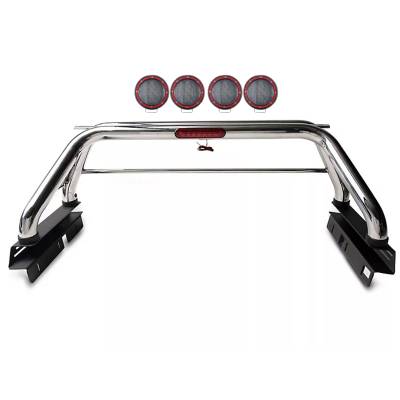 Black Horse Off Road - CLASSIC Roll Bar With 2 Sets of 5.3" Red Trim Rings LED Flood Lights-Stainless Steel-2019-2024 Ford Ranger|Black Horse Off Road - Image 10