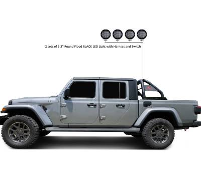 Black Horse Off Road - CLASSIC Roll Bar With 2 Set of 5.3".Black Trim Rings LED Flood Lights-Black-2020-2024 Jeep Gladiator|Black Horse Off Road - Image 7