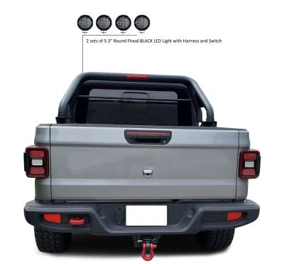 Black Horse Off Road - CLASSIC Roll Bar With 2 Set of 5.3".Black Trim Rings LED Flood Lights-Black-2020-2024 Jeep Gladiator|Black Horse Off Road - Image 8