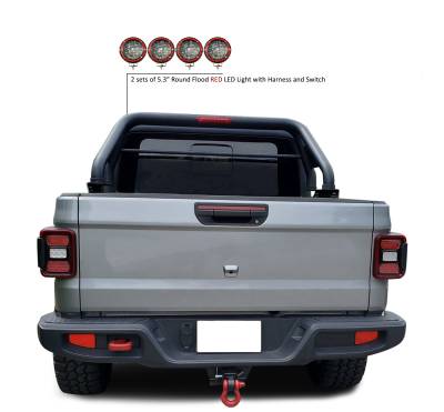 Black Horse Off Road - CLASSIC Roll Bar With 2 Sets of 5.3" Red Trim Rings LED Flood Lights-Black-2020-2024 Jeep Gladiator|Black Horse Off Road - Image 6