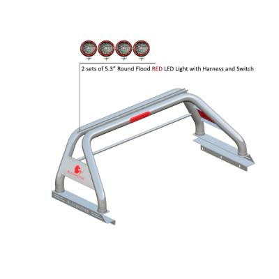 Black Horse Off Road - CLASSIC Roll Bar With 2 Sets of 5.3" Red Trim Rings LED Flood Lights-Stainless Steel-2020-2024 Jeep Gladiator|Black Horse Off Road - Image 2