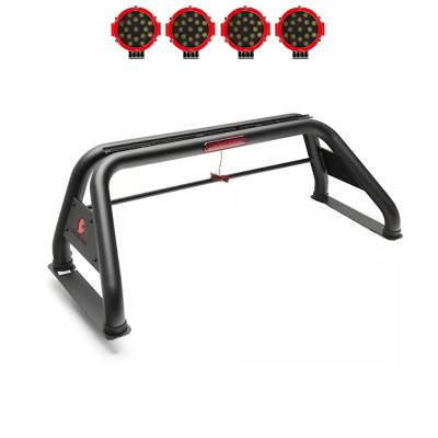 CLASSIC Roll Bar With 2 pairs of 7.0" Red Trim Rings LED Flood Lights-Black-2005-2021 Nissan Frontier|Black Horse Off Road