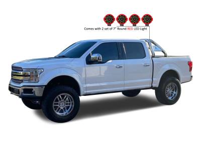 Black Horse Off Road - CLASSIC Roll Bar With 2 pairs of 7.0" Red Trim Rings LED Flood Lights-Stainless Steel-Nissan Titan, Dodge/Ram 2500/3500, Chevrolet/GMC Silverado/Sierra 1500/2500 HD/3500/3500 HD, Ford F-150, Toyota Tundra|Black Horse Off Road - Image 3