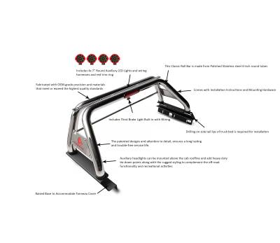 Black Horse Off Road - CLASSIC Roll Bar With 2 pairs of 7.0" Red Trim Rings LED Flood Lights-Stainless Steel-Canyon/Colorado|Black Horse Off Road - Image 5