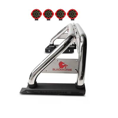 Black Horse Off Road - CLASSIC Roll Bar With 2 pairs of 7.0" Red Trim Rings LED Flood Lights-Stainless Steel-Canyon/Colorado|Black Horse Off Road - Image 10