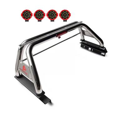 Black Horse Off Road - CLASSIC Roll Bar With 2 pairs of 7.0" Red Trim Rings LED Flood Lights-Stainless Steel-Canyon/Colorado|Black Horse Off Road - Image 12