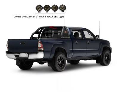 Black Horse Off Road - CLASSIC Roll Bar With 2 pairs of 7.0" Black Trim Rings LED Flood Lights-Black-2005-2024 Toyota Tacoma|Black Horse Off Road - Image 4