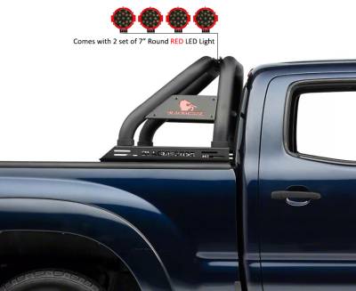 Black Horse Off Road - CLASSIC Roll Bar With 2 pairs of 7.0" Red Trim Rings LED Flood Lights-Black-2005-2021 Nissan Frontier|Black Horse Off Road - Image 3