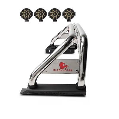 Black Horse Off Road - CLASSIC Roll Bar With 2 pairs of 7.0" Black Trim Rings LED Flood Lights-Stainless Steel-2005-2021 Nissan Frontier|Black Horse Off Road - Image 9