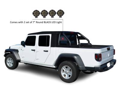 Black Horse Off Road - CLASSIC Roll Bar With 2 pairs of 7.0" Black Trim Rings LED Flood Lights-Black-2020-2024 Jeep Gladiator|Black Horse Off Road - Image 10