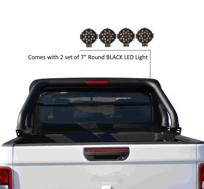 Black Horse Off Road - CLASSIC Roll Bar With 2 pairs of 7.0" Black Trim Rings LED Flood Lights-Black-2020-2024 Jeep Gladiator|Black Horse Off Road - Image 12