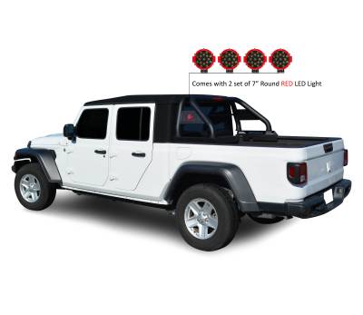 Black Horse Off Road - CLASSIC Roll Bar With 2 pairs of 7.0" Red Trim Rings LED Flood Lights-Black-2020-2024 Jeep Gladiator|Black Horse Off Road - Image 3