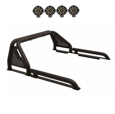 GLADIATOR Roll Bar Ladder Rack With 2 pairs of 7.0" Black Trim Rings LED Flood Lights-Black-2005-2021 Nissan Frontier|Black Horse Off Road