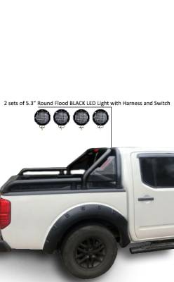 Black Horse Off Road - GLADIATOR Roll Bar Ladder Rack With 2 Set of 5.3".Black Trim Rings LED Flood Lights-Black-2005-2021 Nissan Frontier|Black Horse Off Road - Image 8
