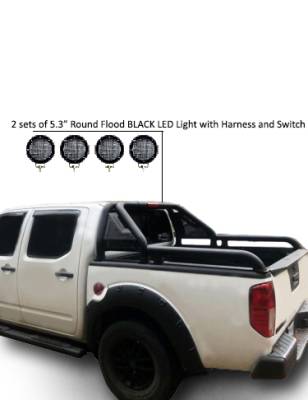Black Horse Off Road - GLADIATOR Roll Bar Ladder Rack With 2 Set of 5.3".Black Trim Rings LED Flood Lights-Black-2005-2021 Nissan Frontier|Black Horse Off Road - Image 9