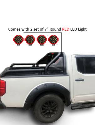 Black Horse Off Road - GLADIATOR Roll Bar Ladder Rack With 2 pairs of 7.0" Red Trim Rings LED Flood Lights-Black-2005-2021 Nissan Frontier|Black Horse Off Road - Image 7