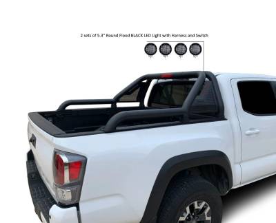 Black Horse Off Road - GLADIATOR Roll Bar Ladder Rack With 2 Set of 5.3".Black Trim Rings LED Flood Lights-Black-2019-2024 Ford Ranger|Black Horse Off Road - Image 11