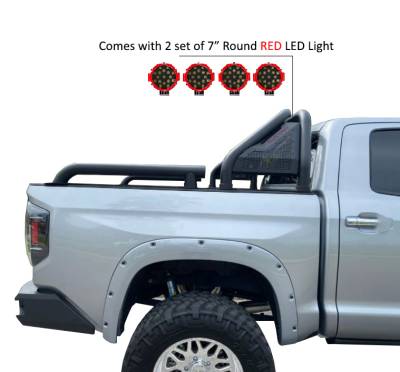 Black Horse Off Road - GLADIATOR Roll Bar Ladder Rack With 2 pairs of 7.0" Red Trim Rings LED Flood Lights-Black-2019-2024 Ford Ranger|Black Horse Off Road - Image 6