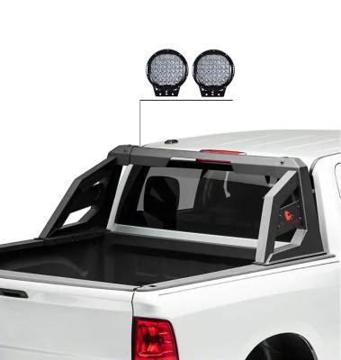 Black Horse Off Road - ARMOUR Roll Bar With Set of 9" Black Round LED Light-Matte Black-2005-2021 Nissan Frontier|Black Horse Off Road - Image 3