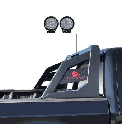 Black Horse Off Road - ARMOUR Roll Bar With Set of 9" Black Round LED Light-Matte Black-2005-2021 Nissan Frontier|Black Horse Off Road - Image 4