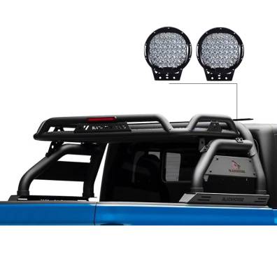 Black Horse Off Road - ATLAS Roll Bar Ladder Rack With Set of 9" Black Round LED Light-Black-2022-2024 Nissan Frontier|Black Horse Off Road - Image 2