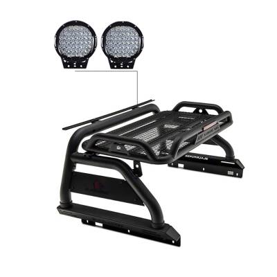 Black Horse Off Road - ATLAS Roll Bar Ladder Rack With Set of 9" Black Round LED Light-Black-2022-2024 Nissan Frontier|Black Horse Off Road - Image 3