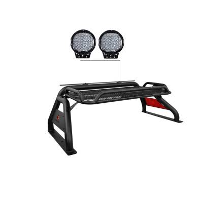 ATLAS Roll Bar Ladder Rack With Set of 9" Black Round LED Light-Black-F-250 Super Duty/F-350 Super Duty/F-450 Super Duty|Black Horse Off Road