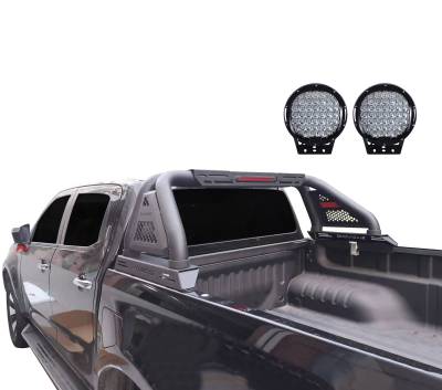 Black Horse Off Road - CLASSIC Pro Roll Bar With Set of 9" Black Round LED Light-Textured Black-2015-2024 Toyota Tacoma|Black Horse Off Road - Image 5