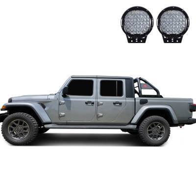 Black Horse Off Road - CLASSIC Roll Bar With Set of 9" Black Round LED Light-Black-2020-2024 Jeep Gladiator|Black Horse Off Road - Image 4