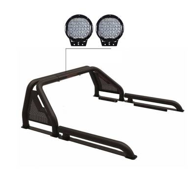 Black Horse Off Road - GLADIATOR Roll Bar Ladder Rack With Set of 9" Black Round LED Light-Black-2005-2021 Nissan Frontier|Black Horse Off Road - Image 3