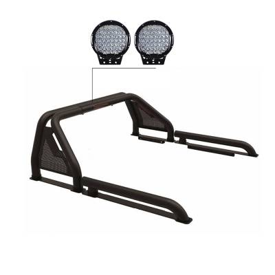 Black Horse Off Road - GLADIATOR Roll Bar Ladder Rack With Set of 9" Black Round LED Light-Black-2019-2024 Ford Ranger|Black Horse Off Road - Image 3