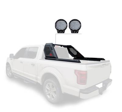 Black Horse Off Road - VIGOR Roll Bar With Set of 9" Black Round LED Light-Black-Silverado 1500/Sierra 1500/Ram 1500/F-150/Tundra|Black Horse Off Road - Image 9