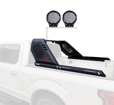 Black Horse Off Road - VIGOR Roll Bar With Set of 9" Black Round LED Light-Black-2019-2024 Ford Ranger|Black Horse Off Road - Image 6