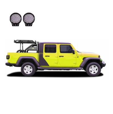 Black Horse Off Road - WARRIOR Roll Bar Ladder Rack With Set of 9" Black Round LED Light-Black-2020-2024 Jeep Gladiator|Black Horse Off Road - Image 3