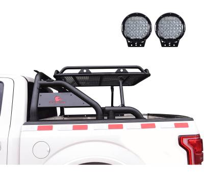 Black Horse Off Road - WARRIOR Roll Bar Ladder Rack With Set of 9" Black Round LED Light-Black-2020-2024 Jeep Gladiator|Black Horse Off Road - Image 4