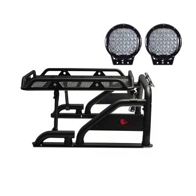 Black Horse Off Road - WARRIOR Roll Bar Ladder Rack With Set of 9" Black Round LED Light-Black-2020-2024 Jeep Gladiator|Black Horse Off Road - Image 5