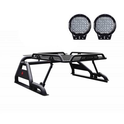 Black Horse Off Road - WARRIOR Roll Bar Ladder Rack With Set of 9" Black Round LED Light-Black-2020-2024 Jeep Gladiator|Black Horse Off Road - Image 6