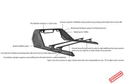 Black Horse Off Road - VIGOR Roll Bar W/ Cross Bar-Black-2009-2010 Dodge Ram|2011-2025 Ram 1500|2015-2022 Sierra 1500/Silverado 1500|2004-2022 Ford F-150|Black Horse Off Road - Image 2