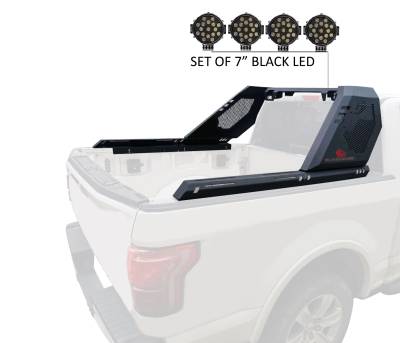 Black Horse Off Road - VIGOR Roll Bar With 2 pairs of 7.0" Black Trim Rings LED Flood Lights-Black-Silverado 1500/Sierra 1500/Ram 1500/F-150/Tundra|Black Horse Off Road - Image 18