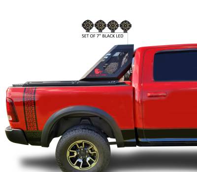 Black Horse Off Road - VIGOR Roll Bar With 2 pairs of 7.0" Black Trim Rings LED Flood Lights-Black-Silverado 1500/Sierra 1500/Ram 1500/F-150/Tundra|Black Horse Off Road - Image 19