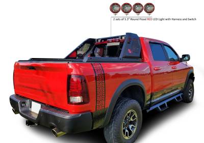 Black Horse Off Road - VIGOR Roll Bar With 2 Sets of 5.3" Red Trim Rings LED Flood Lights-Black-Silverado 1500/Sierra 1500/Ram 1500/F-150/Tundra|Black Horse Off Road - Image 11