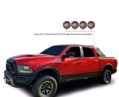 Black Horse Off Road - VIGOR Roll Bar With 2 Sets of 5.3" Red Trim Rings LED Flood Lights-Black-Silverado 1500/Sierra 1500/Ram 1500/F-150/Tundra|Black Horse Off Road - Image 12