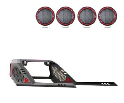 Black Horse Off Road - VIGOR Roll Bar With 2 Sets of 5.3" Red Trim Rings LED Flood Lights-Black-Silverado 1500/Sierra 1500/Ram 1500/F-150/Tundra|Black Horse Off Road - Image 16
