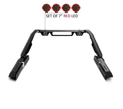 Black Horse Off Road - VIGOR Roll Bar With 2 pairs of 7.0" Red Trim Rings LED Flood Lights-Black-Silverado 1500/Sierra 1500/Ram 1500/F-150/Tundra|Black Horse Off Road - Image 13