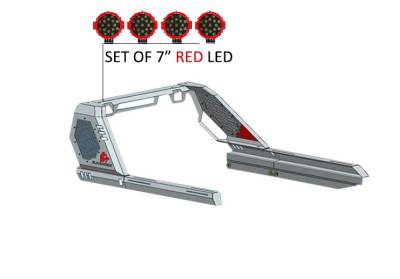 Black Horse Off Road - VIGOR Roll Bar With 2 pairs of 7.0" Red Trim Rings LED Flood Lights-Black-Silverado 1500/Sierra 1500/Ram 1500/F-150/Tundra|Black Horse Off Road - Image 15