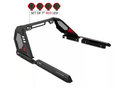 Black Horse Off Road - VIGOR Roll Bar With 2 pairs of 7.0" Red Trim Rings LED Flood Lights-Black-Silverado 1500/Sierra 1500/Ram 1500/F-150/Tundra|Black Horse Off Road - Image 16
