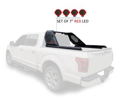 Black Horse Off Road - VIGOR Roll Bar With 2 pairs of 7.0" Red Trim Rings LED Flood Lights-Black-Silverado 1500/Sierra 1500/Ram 1500/F-150/Tundra|Black Horse Off Road - Image 19